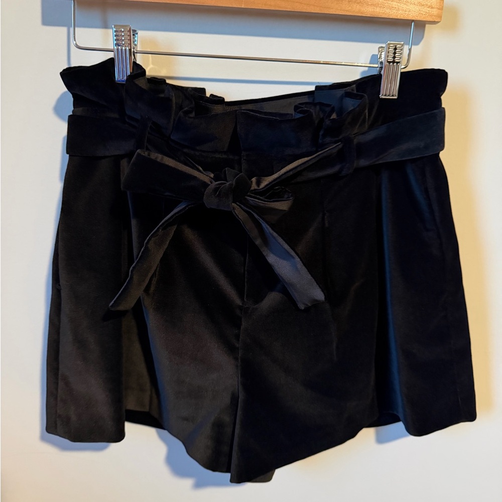 ALICE & OLIVIA Velvet High-Waisted Shorts with Bow